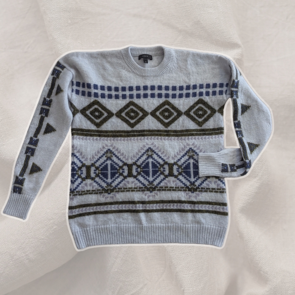 J. Crew - Fair Isle Wool Mohair Crew Neck Long Sleeve Pullover Knit Sweater